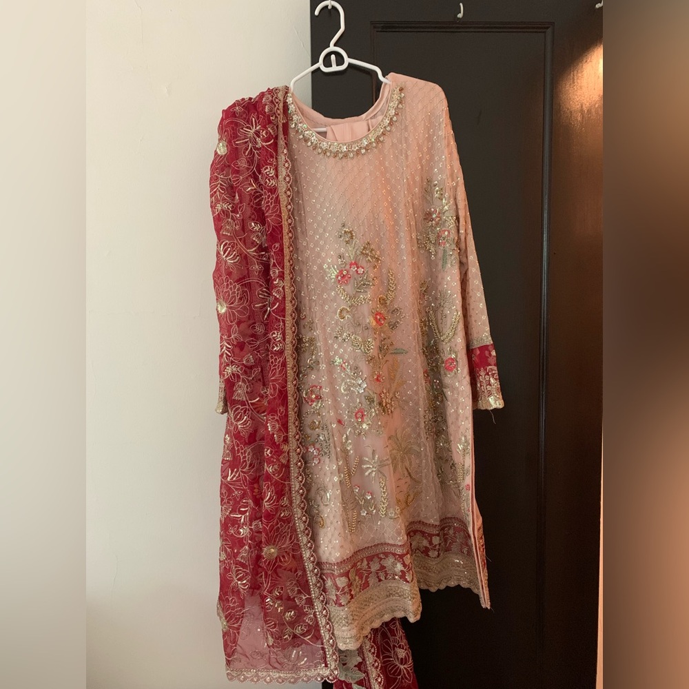 Elegant Pink and Red Embroidered Salwar Suit